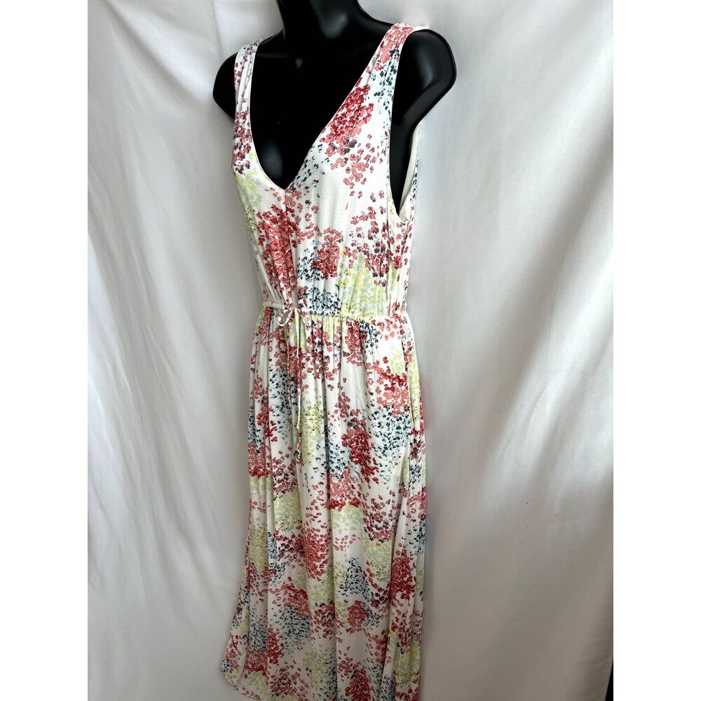 Lucky Brand Maxi Midi Floral Dress M Cottagecore Fit and Flare White Pink V Neck - Picture 3 of 10